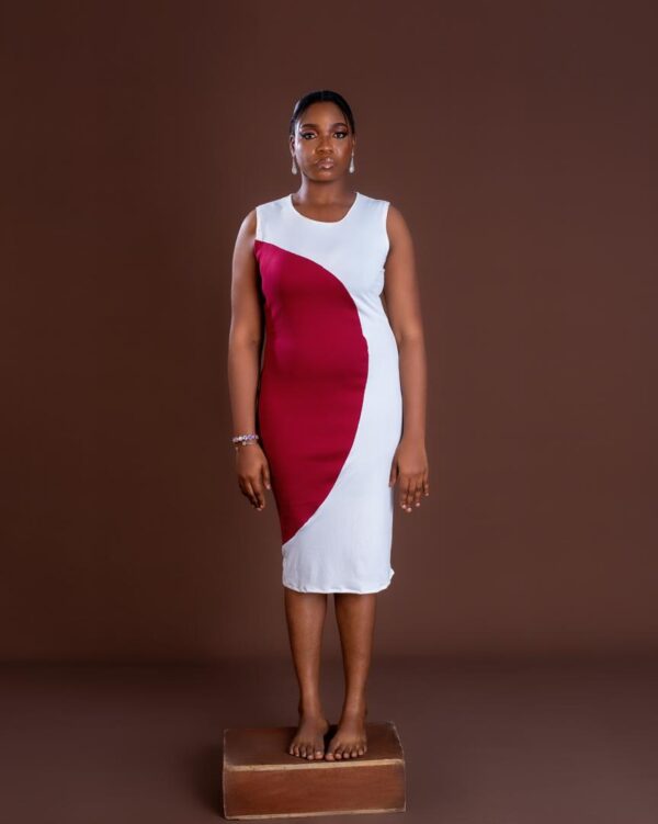 DR003 MIRA Patch Dress – DR003 MIRA (White & Wine Inner Front)